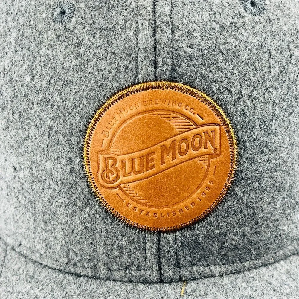 Blue Moon Brewing Company Strapback Hat Gray Fleece Leather Patch‎ Acme Apparel